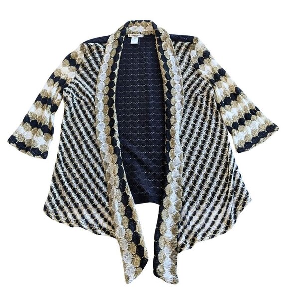 Vintage 90s MONA LEAH COUTURE Metallic Open Knit Semi-Sheer Cardigan Size XL - Picture 4 of 7